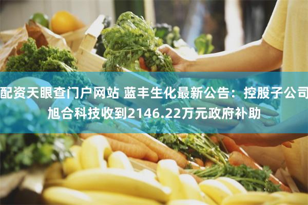 配资天眼查门户网站 蓝丰生化最新公告：控股子公司旭合科技收到2146.22万元政府补助
